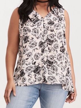 torrid Blush Floral Tank Blouse with Black Rose Print